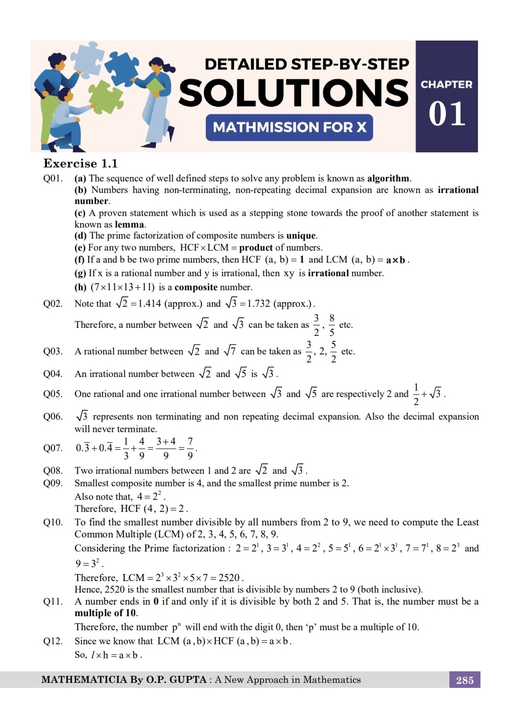 SOLUTIONS OF MATHMISSION FOR X By O.P. GUPTA
