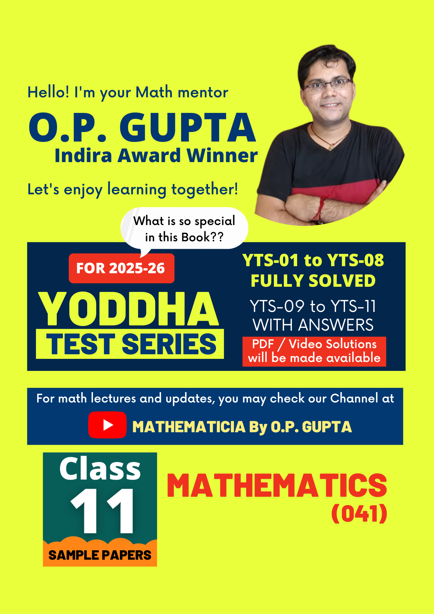 CBSE YODDHA SAMPLE PAPERS For XI Maths (041) by O.P. Gupta