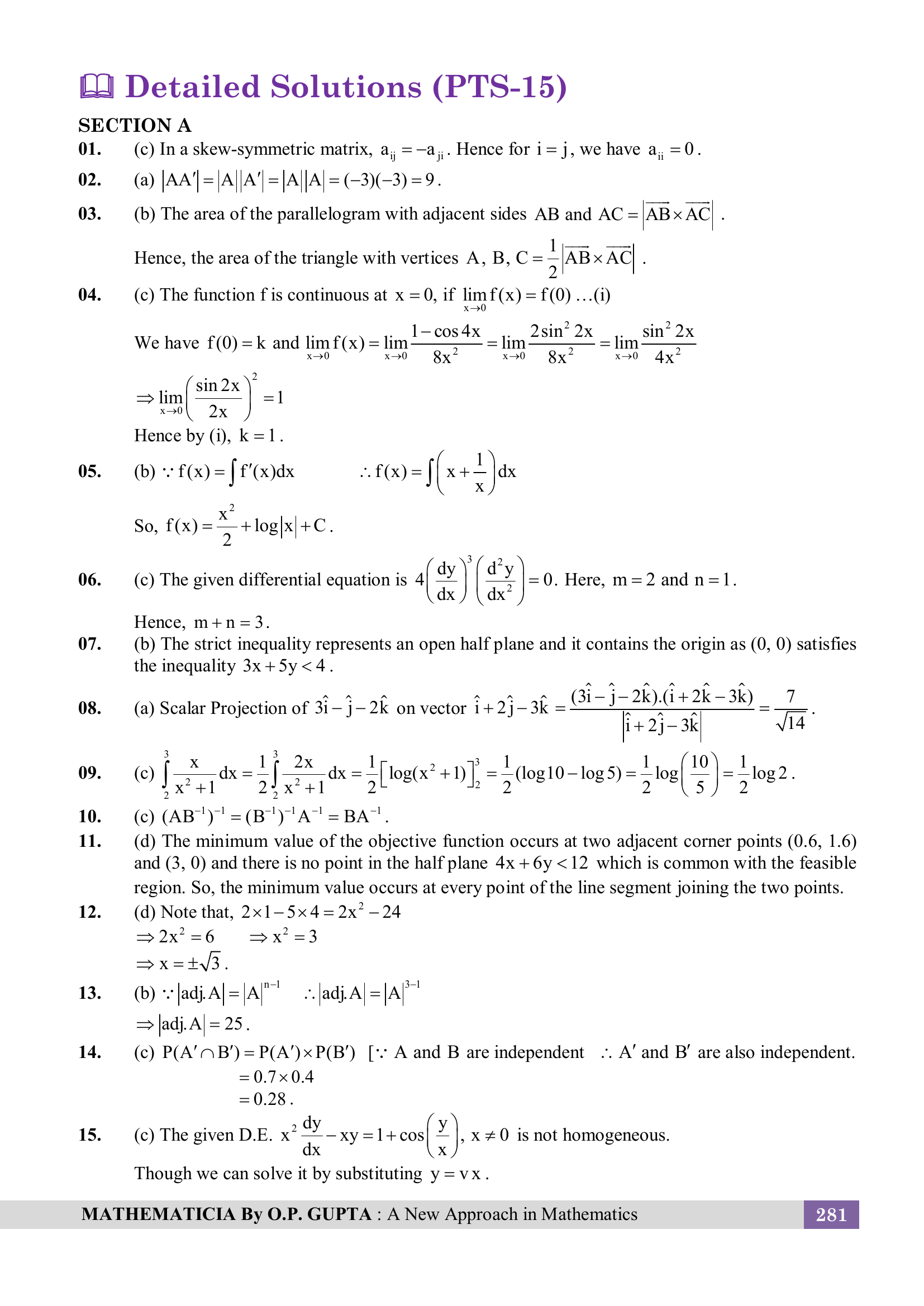 CBSE 39 SAMPLE PAPERS [Pleasure Tests Series for XII Maths (041)] by O.P. Gupta